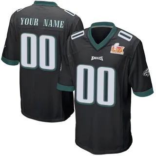 Custom Philadelphia Eagles Men's Game Custom Alternate Super Bowl LIX Nike Jersey - Black