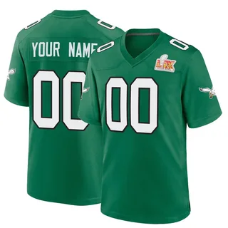 Custom Philadelphia Eagles Men's Game Custom Kelly Alternate Super Bowl LIX Nike Jersey - Green