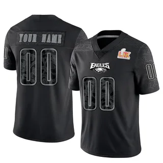 Custom Philadelphia Eagles Men's Limited Custom Reflective Super Bowl LIX Nike Jersey - Black