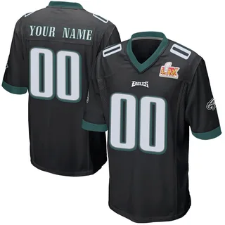 Custom Philadelphia Eagles Youth Game Custom Alternate Super Bowl LIX Nike Jersey - Black