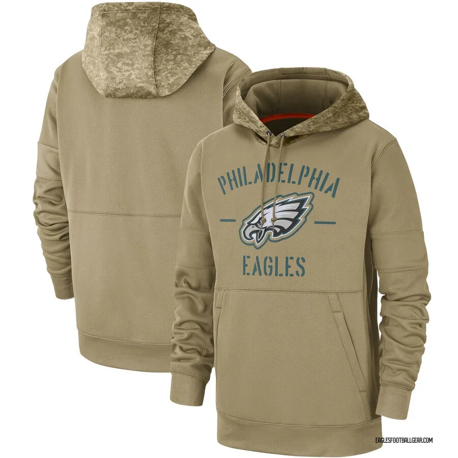 Men's Philadelphia Eagles Tan 2019 Salute to Service Sideline Therma Pullover Hoodie