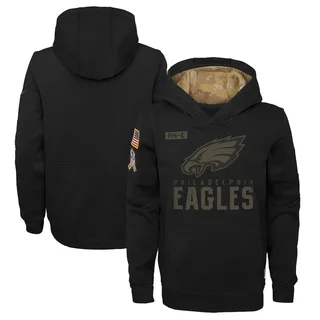 Youth Philadelphia Eagles Black 2020 Salute to Service Pullover Performance Hoodie