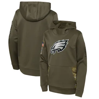 Youth Philadelphia Eagles Olive 2022 Salute to Service Performance Pullover Hoodie